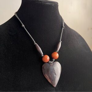 Boho Heart Pendant Necklace with Adjustable Cord